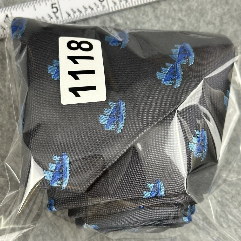 Vintage Hong Kong Maritime Museum Silk Tie Dark Gray Blue Junk Sailboats 58x4
